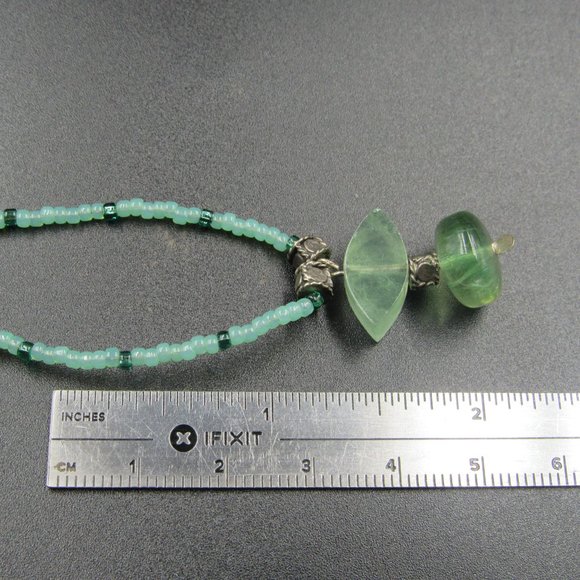 22" Sterling Silver Different Shades Of Jade Stone Necklace Vintage - Picture 6 of 7